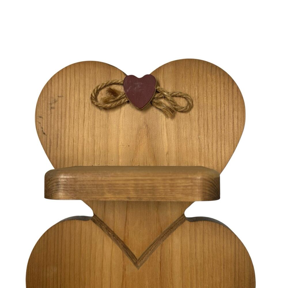 Vintage Rustic Wooden Heart Shelf 3 Shelves One Hook 21” x 8.5" Farmhouse - Picture 2 of 8